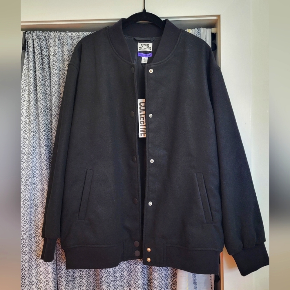 Future Collective black varsity style jacket NWT Large